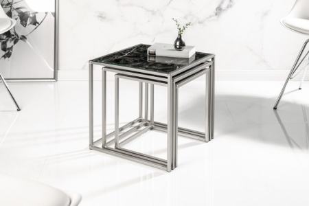Design bijzettafel set van 3 ELEMENTS 40cm zwart glazen blad in marmerlook - Img 3