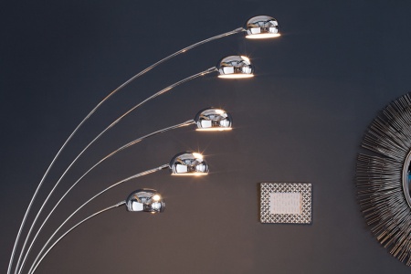 Design booglamp FIVE LIGHTS 205 cm zilveren vloerlamp met marmeren voet - Img 4