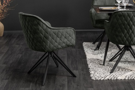 Design draaistoel donkergroen fluweel in retro stijl met sierstiksel - Img 3
