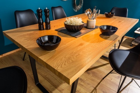 Design eettafel LOFT 140 cm eiken look met slede onderstel industriële stijl - Img 3