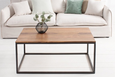 Design salontafel ELEMENTS 100cm Sheesham steen afwerking ijzer zwart mat - Img 2