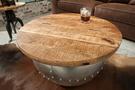 Design salontafel met opbergruimte DRUMP STORAGE 68 cm naturel mangohout Industrial - Img 6