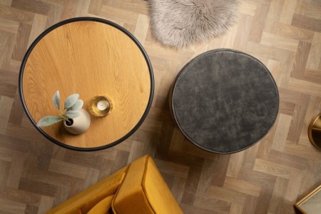 Design salontafel STUDIO 55cm eiken look met poef van fluweel - Img 5