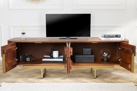 Design tv-meubel GATS 160cm bruin mat goud mangohout retro - Img 6