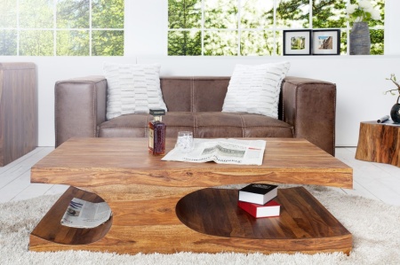 Edele salontafel CUBUS 118 cm sheesham palissander hout steen afwerking - Img 2