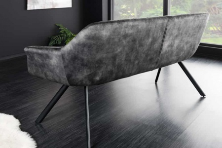 Eetkamerbank PAPILLON 165cm grijs fluweel met rugleuning zwart metalen frame - Img 6