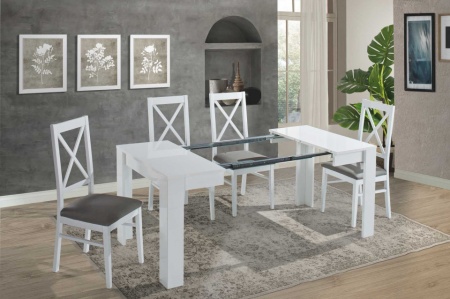 Eettafel 90x90 verlengbaar naar 180cm in hoogglans wit-wit - Img 2