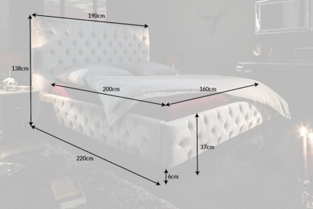 Elegant tweepersoonsbed PARIS 160x200cm grijs fluweel Chesterfield design - Img 4
