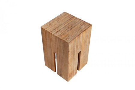 Elegante bijzettafel 30cm acaciahout geborstelde poef - Img 4