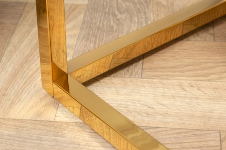 Elegante bijzettafel BOUTIQUE 45cm wit kristalglas met marmeren decor gouden frame nachtkastje - Img 5