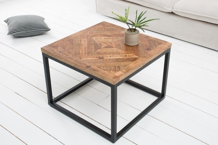 Elegante bijzettafel INFINITY HOME 60 cm natuurlijk mangohout met visgraatpatroon - Img 2