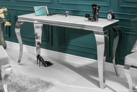 Elegante consoletafel MODERN BAROK 145 cm glasblad in marmerlook roestvrijstalen poten - Img 5
