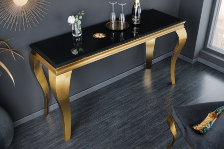 Elegante consoletafel MODERN BAROK 145cm zwart goud opaal glas roestvrijstalen poten - Img 3