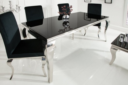 Elegante design eettafel MODERN BAROQUE 180 cm zwart roestvrijstalen opaal glazen tafelblad - Img 2