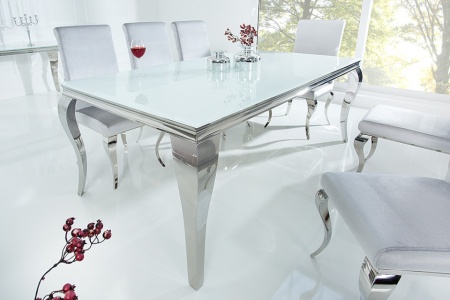 Elegante design eettafel MODERN BAROQUE 200cm wit roestvrijstalen opaal glazen tafelblad - Img 2
