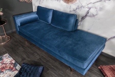 Elegante Récamière DIVA 196 cm donkerblauw fluwelen roségouden voetjes - Img 3