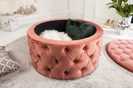 Elegante salontafel MODERN BAROK 75 cm oudroze fluwelen kruk met opbergruimte - Img 3