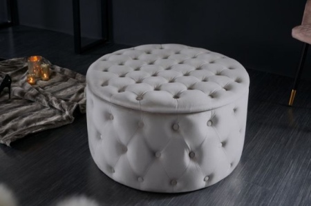 Elegante salontafel / Poef MODERN BAROK 75 cm grijze fluwelen kruk met opbergruimte - Img 2
