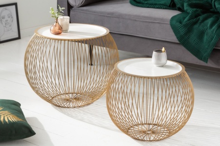 Elegante salontafel STORAGE 51 cm goud witte opbergmand met dienblad - Img 6