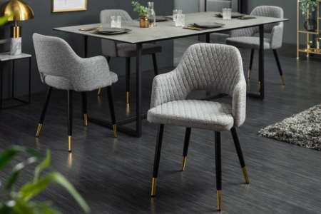 Elegante stoel PARIS lichtgrijs met sierstiksels en gouden pootdoppen - Img 3