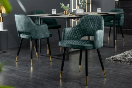 Elegante stoel PARIS petrol fluweel decoratief gewatteerd voetdoppen goud retro design met armleuningen - Img 3