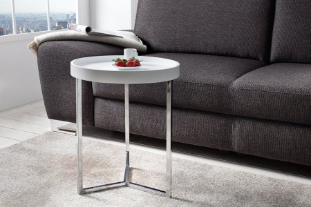 Extravagante bijzettafel MODULAR 40cm wit chroom rond incl. Dienblad - Img 3