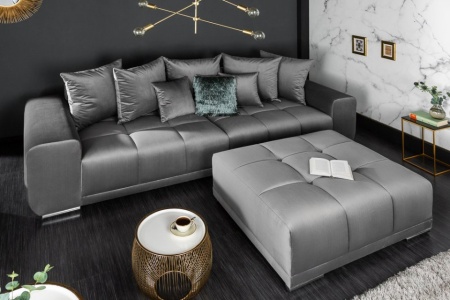 Extravagante kruk ELEGANCIA 110 cm zilvergrijs fluweel met sierstiksels - Img 4