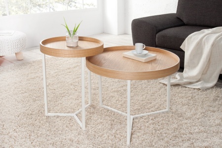 Extravagante salontafel MODULAR 60cm naturel eiken wit rond incl. dienblad - Img 3