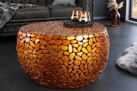 Extravagante salontafel STONE MOSAIC 72 cm koper handgemaakte mozaïek optiek - Img 7