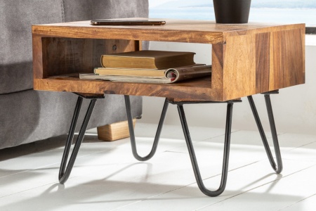Handgemaakte bijzettafel 45cm Sheesham haarspeldpoten - Img 3
