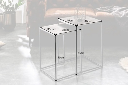Handgemaakte bijzettafel set van 2 ELEMENTS 40cm zilver zwarte salontafel - Img 2