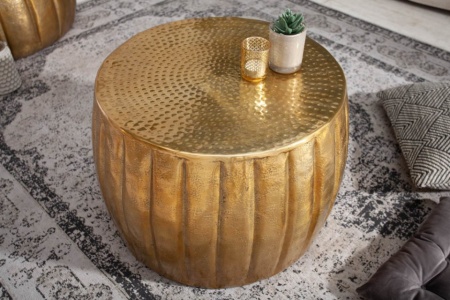 Handgemaakte salontafel 55 cm goud met gehamerd design - Img 4