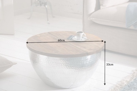 Handgemaakte salontafel 60cm zilver mangohout met opbergruimte - Img 2