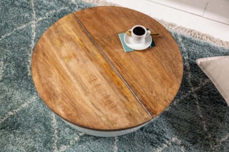 Handgemaakte salontafel ORIENT STORAGE 60cm wit acacia met opbergruimte - Img 3