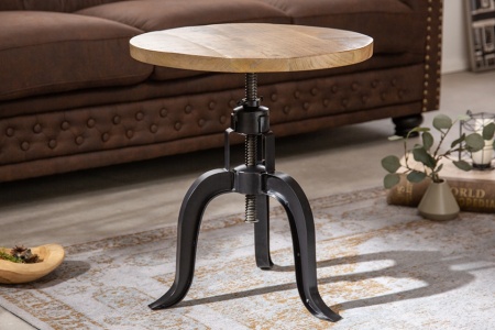 Height adjustable side table ENGINEER 50cm mango wood industrial design solid round iron - Img 6