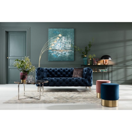 Hocker stof blauw Messing Ø35cm - Img 6