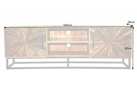 Industrieel tv-meubel WOOD ART 145cm mangohout met houten mozaïek handgemaakt - Img 2
