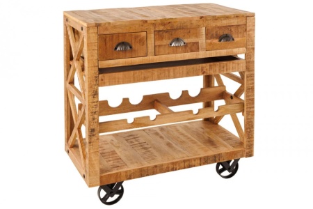 Industriële barkast BODEGA 86 cm mangohouten trolley met wijnrek - Img 8