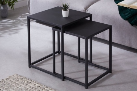 Industriële bijzettafels set van 2 DURA STEEL 40cm zwart metaal - Img 2