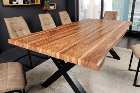 Industriele boomrand eettafel WILD 200cm naturel notenhout look met X-frame - Img 4