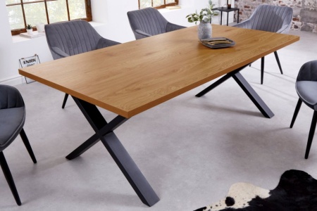 Industriële eettafel 160 cm eiken look gelamineerd houtmateriaal met zwart X-onderstel - Img 3