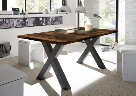 Industriële eettafel uitschuifbaar 160-210cm Oak donker look met X-poten - Img 3
