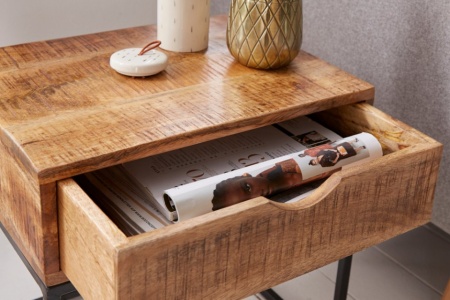 Industriële mangohout salontafel zoals bijzettafel met Lade 45 cm - Img 5