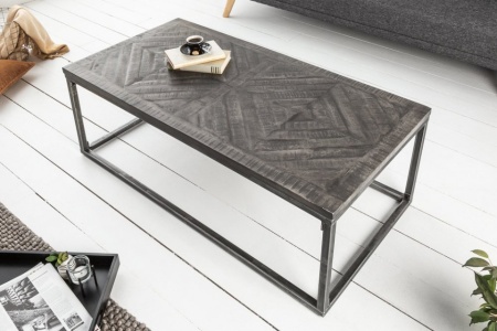Industriële salontafel INFINITY HOME 100 cm grijs mangohouten frame, gebogen - Img 3