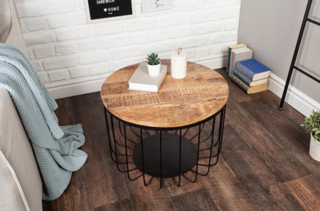 Industriële salontafel LOFT 56 cm natuurlijk massief mangohout - Img 3