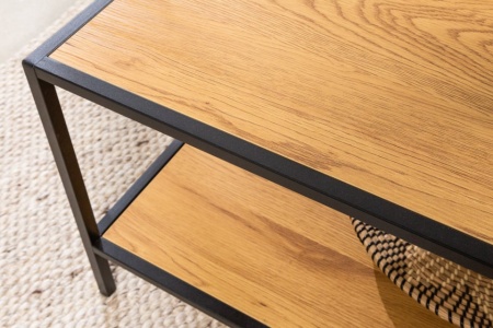 Industriële salontafel SLIM 120cm wild eiken zwart met twee planken - Img 4