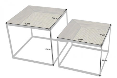 industriële salontafels Mangohout met vlechtwerk set van 2 LOUNGE 50 cm - Img 2