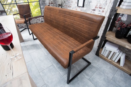 Industriele sledebank LOFT 160cm vintage bruin met armleuningen - Img 2