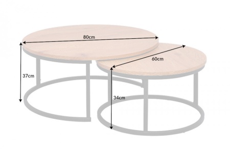 Industriële stijl Ronde eikenlook 80 cm salontafel set van 2 - Img 2