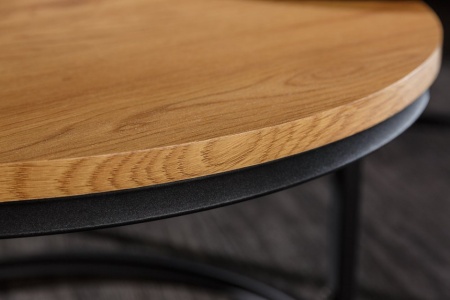Industriële stijl Ronde eikenlook 80 cm salontafel set van 2 - Img 8